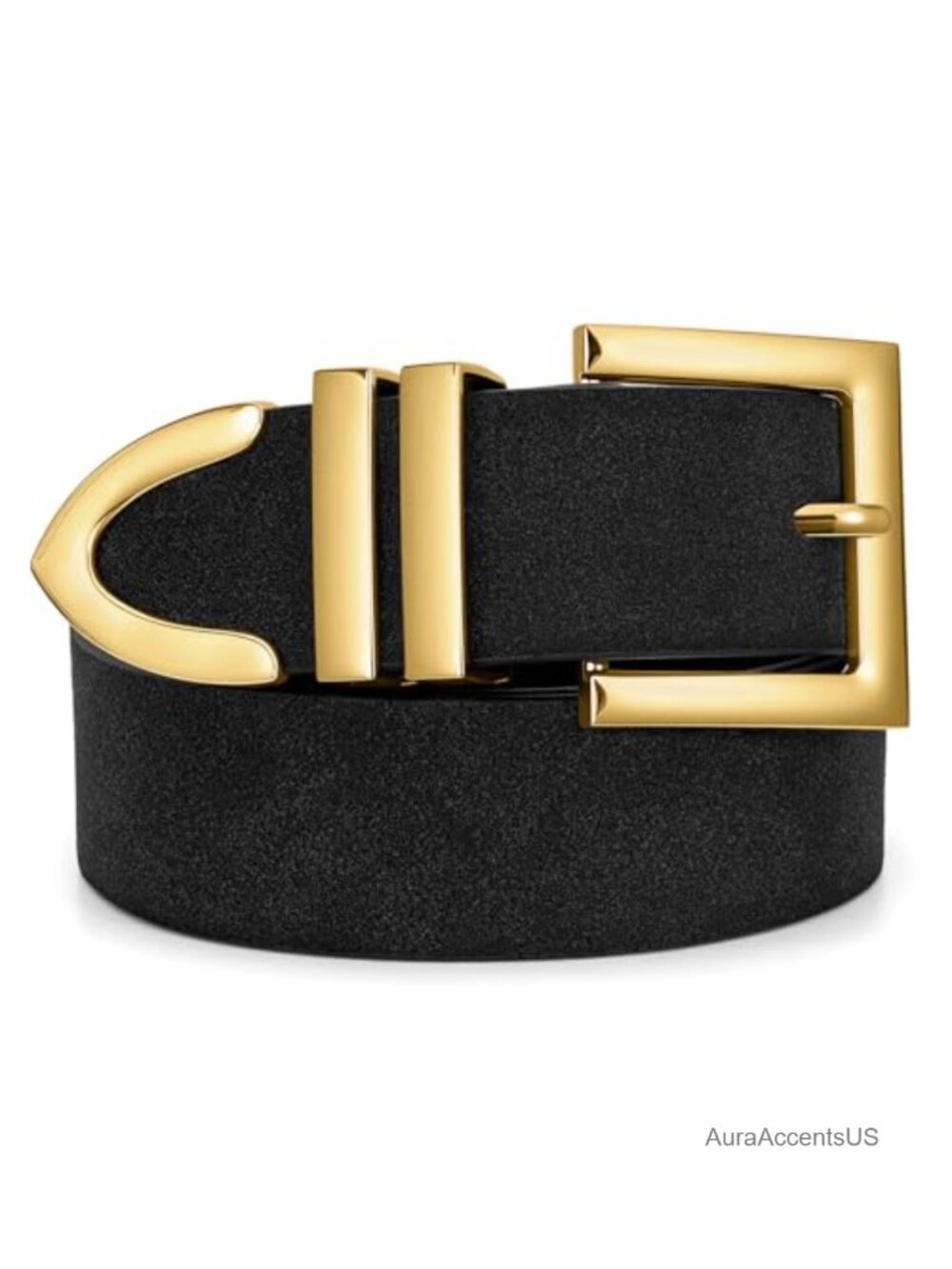 Plus Size Faux Leather Belt with Gold Square Buckle for Women